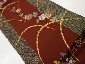 縞に秋草模様織出し名古屋帯